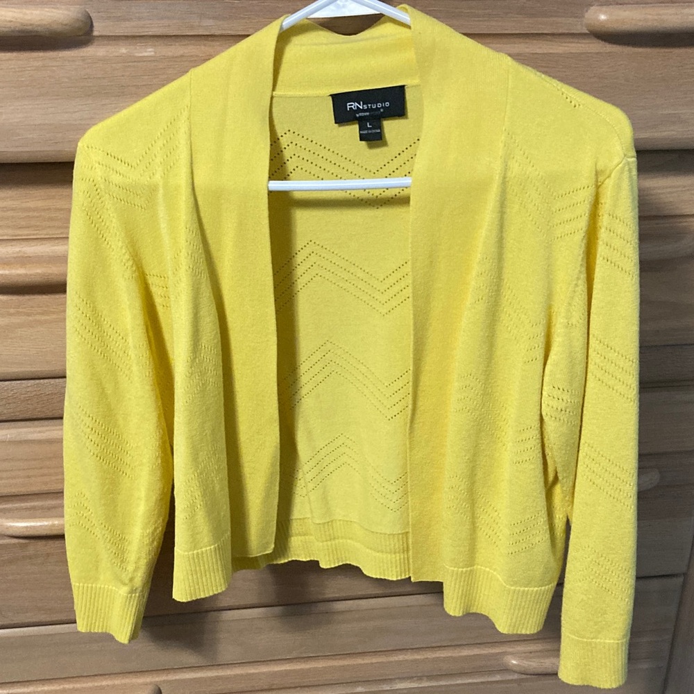 Women's Yellow Open Cardigan Sweater Cropped Large Whimsigoth